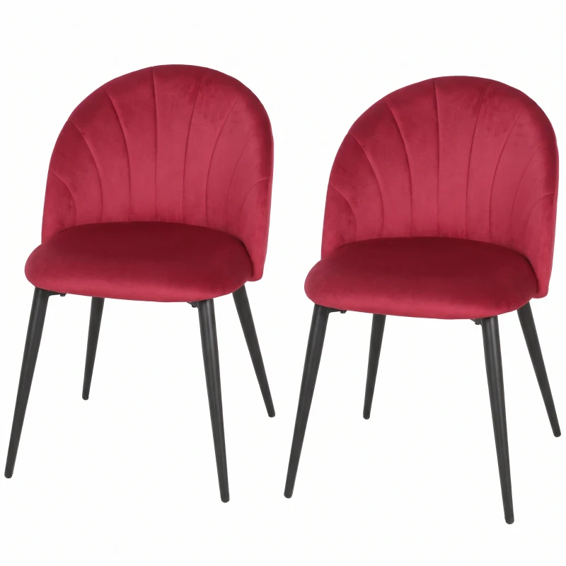 HOMCOM Set 2 Sedie da Pranzo Imbottite con Schienale a Conchiglia in Velluto, 52x55x79 cm, Rosso Vino