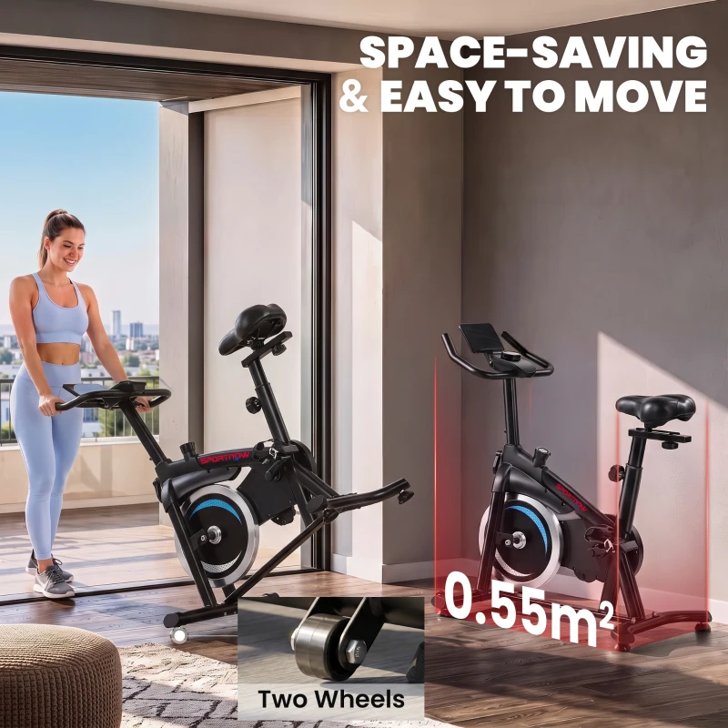 SPORTNOW Vélo d'Appartement Vélo Biking Connecté avec App Zwift et Kinomap Magnétique Silencieux Écran LCD 98 x 57 x 120 cm Noir