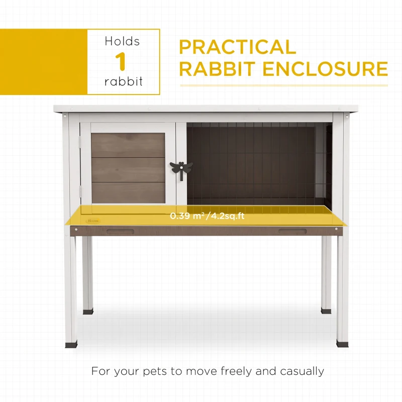 PawHut Wooden Guinea Pig Hutch, Small Animal Cage with Slide-out Tray, Openable Asphalt Roof, 84 x 43 x 70cm, Brown