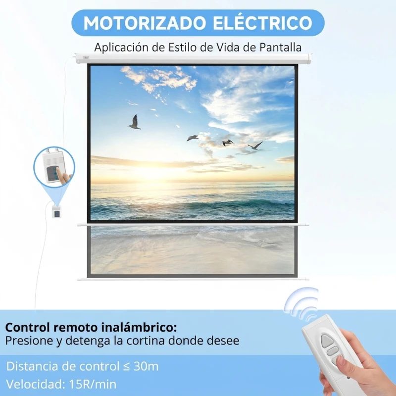 HOMCOM Pantalla de Proyector Eléctrica 96 Pulgadas Pantalla de Proyección con Control Remoto 1:1 para Interior Exterior Blanco