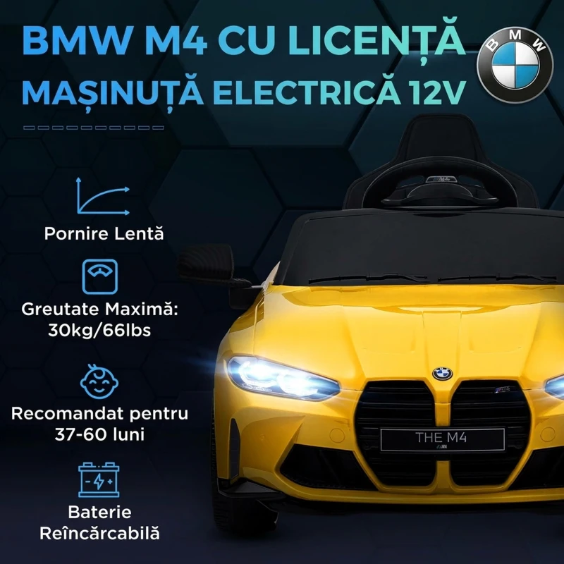 AIYAPLAY Mașinuță Electrică pentru Copii BMW M4, Galbenă