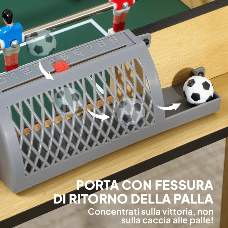 SPORTNOW Mini Calcio Balilla, Calcetto Balilla 75x66x75cm, 18 Giocatori, 2 Palline, 6 aste, Segnapunti e Maniglie Antiscivolo, Legno Naturale