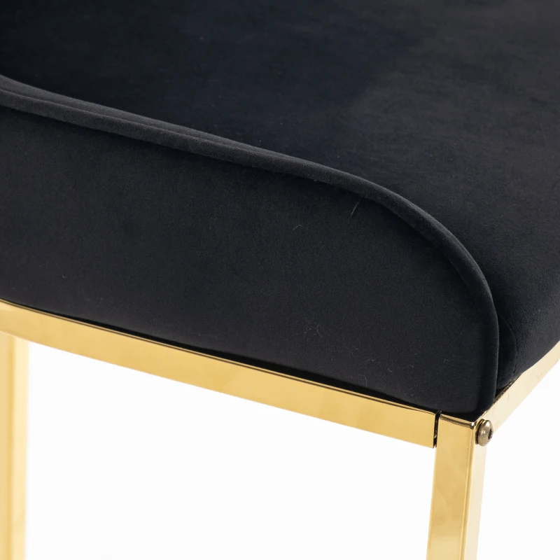 HOMCOM Bar Stools Set of 2 with Backrest, Footrest, Gold Electroplated Legs for Kitchen Island, Dining Room, Black