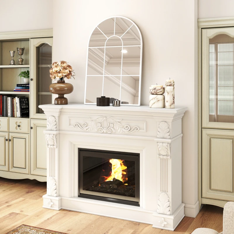HOMCOM Miroir Mural Arqué 91 x 60 cm, Miroir Verrière Arche Style Industriel, Cadre Métallique, pour Salon, Chambre, Blanc