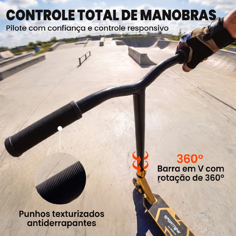 SPORTNOW Trotinete Acrobática para Truques com Plataforma em Alumínio, Rolamentos ABEC-7, Rodas 110 mm e Guiador 360°, Dourado