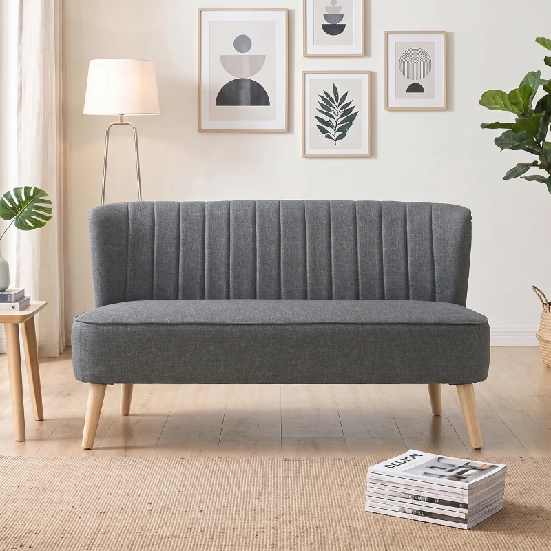 HOMCOM 2 Seater Sofa for Living Room, Modern Linen-Look Fabric Couch, Armless Loveseat Sofa Settee for Bedroom, Dark Grey