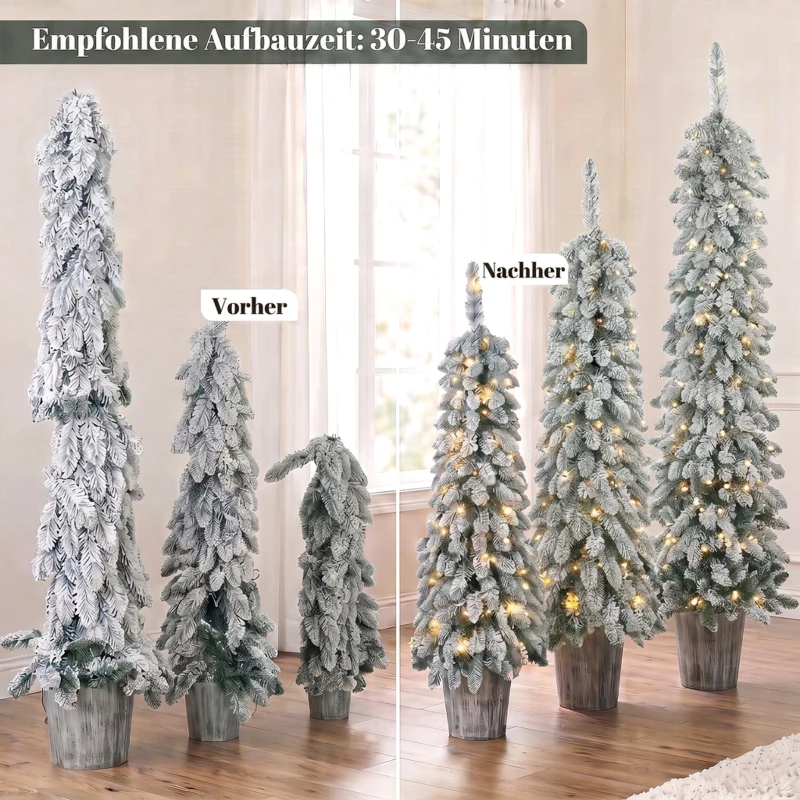 HOMCOM 3er-Set beschneite künstliche Weihnachtsbäume, vorbeleuchtet mit PVC-Zweigspitzen und warmweißen LED-Lichtern