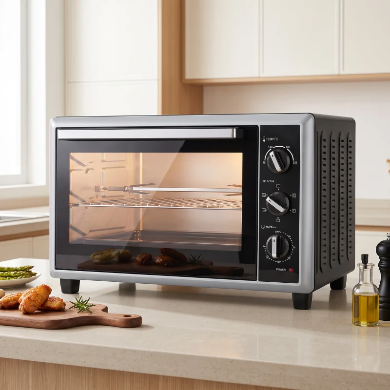 HOMCOM Mini-Four Électrique avec Broche Rotative 46L 1800W, Four à Convection Multifonction, Chaleur Tournante, Minuterie, Noir