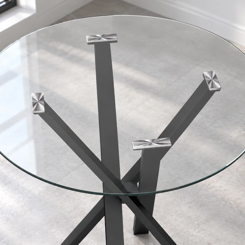 HOMCOM Round Dining Table for 4, 80cm Modern Kitchen Table with Tempered Glass Top and Cross Steel Legs, Clear