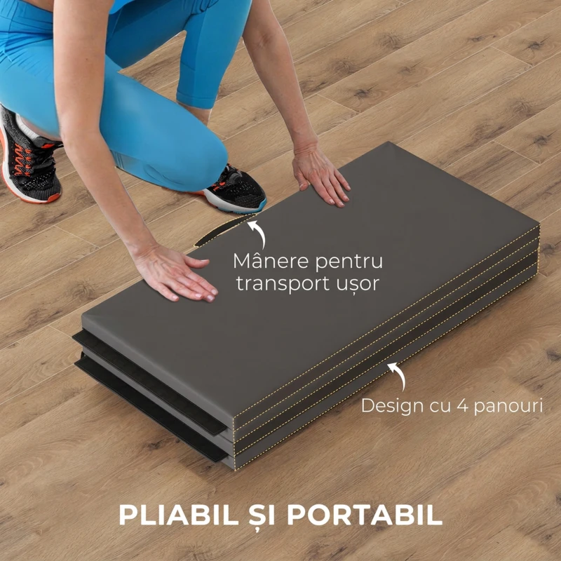 HOMCOM Saltea de Gimnastică Pliabilă, Saltea Fitness Groasă de 5 cm și Antiderapantă, 240x120 cm, Gri