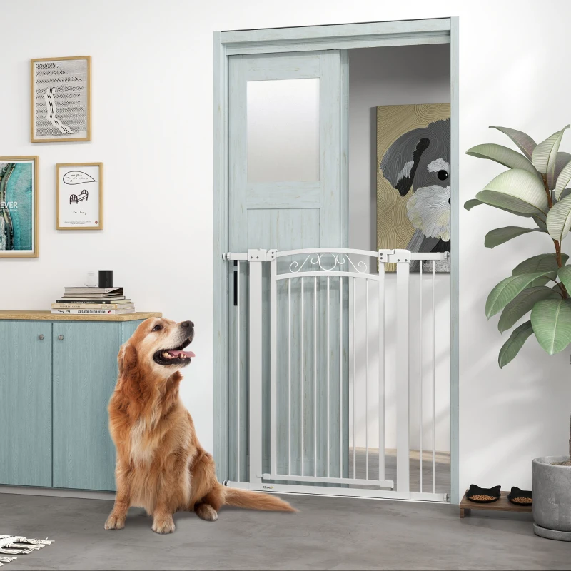 PawHut Cancelletto di Sicurezza per Cani da Interno con 2 Estensioni 76-104 cm, per Corridoio e Scale, Bianco