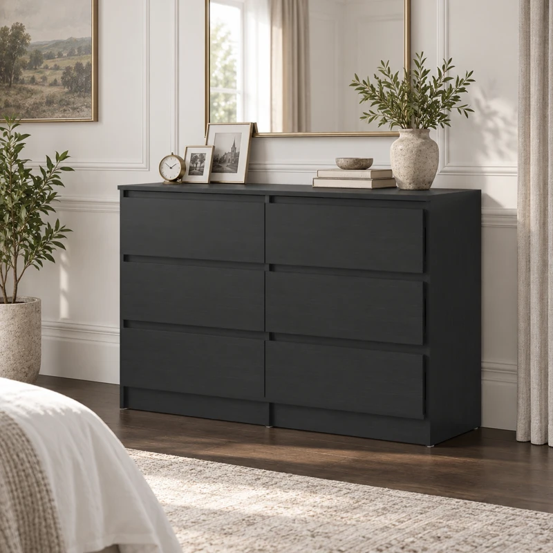 HOMCOM Commode Chambre Adulte, Chiffonnier 6 Tiroirs, Commode Vêtement, Meuble de Rangement Contemporain pour Salon, Noir