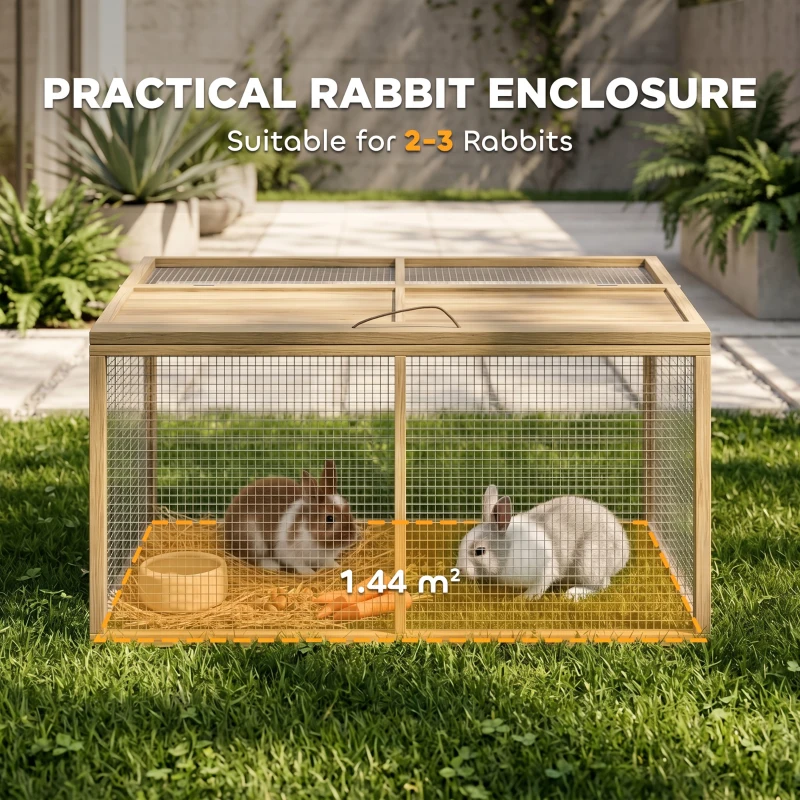 PawHut Wooden Folding Rabbit Hutch, for 2-3 Rabbits - Natural Wood