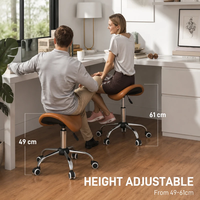 HOMCOM Rolkruk In Hoogte Verstelbaar 49-61 cm Praktijkkruk 360° Draaibaar Kruk Bureaukruk Voor Kantoor Salon Massage Spa Roze