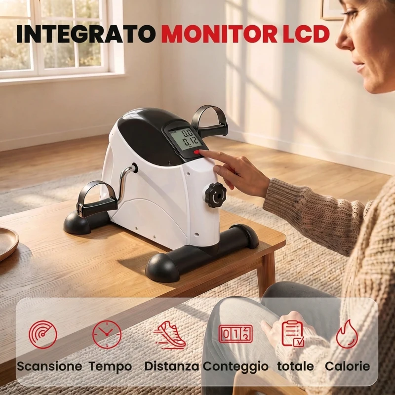 HOMCOM Mini Cyclette Portatile con Schermo LCD e Resistenza Regolabile, 40x39x29 cm, Bianco