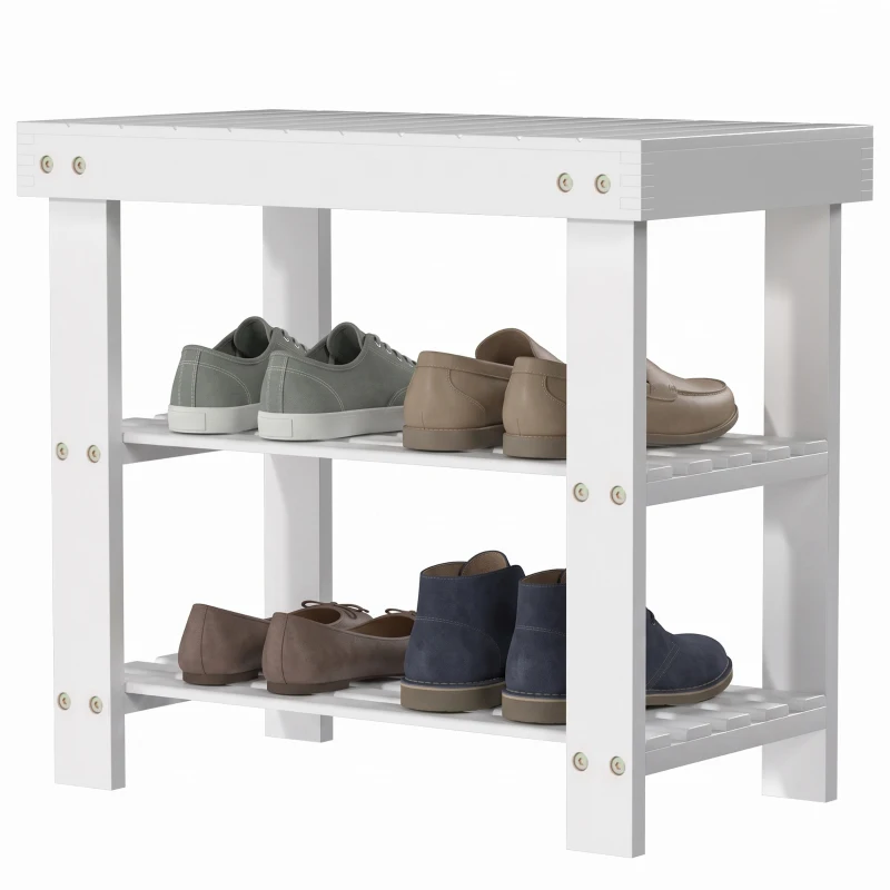 HOMCOM Banco Zapatero de Bambú con Asiento y 2 Estantes para 4 Pares para Entrada Salón Dormitorio 50x28x45 cm Blanco