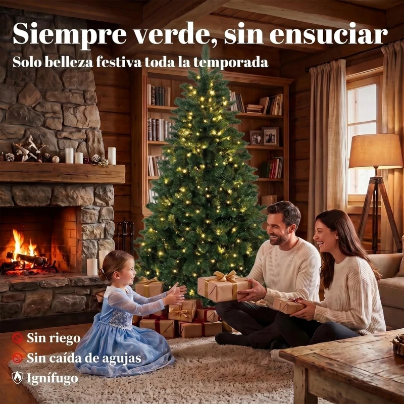 HOMCOM Árbol de Navidad 180 cm con 250 Luces LED 11 Modos Mando a Distancia 800 Puntas Base de Acero Plegable Verde