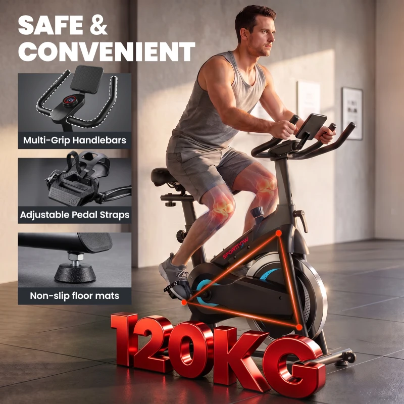 SPORTNOW Vélo d'Appartement Vélo Biking Connecté avec App Zwift et Kinomap Magnétique Silencieux Écran LCD 98 x 57 x 120 cm Noir
