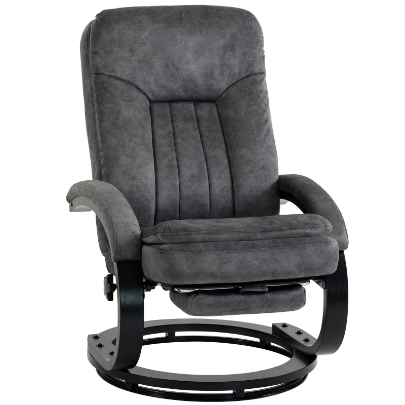 HOMCOM Swivel Recliner Chair, Velvet Recliner Armchair with Retractable Footrest, Dual-Layer Cushion, High Back, Dark Grey