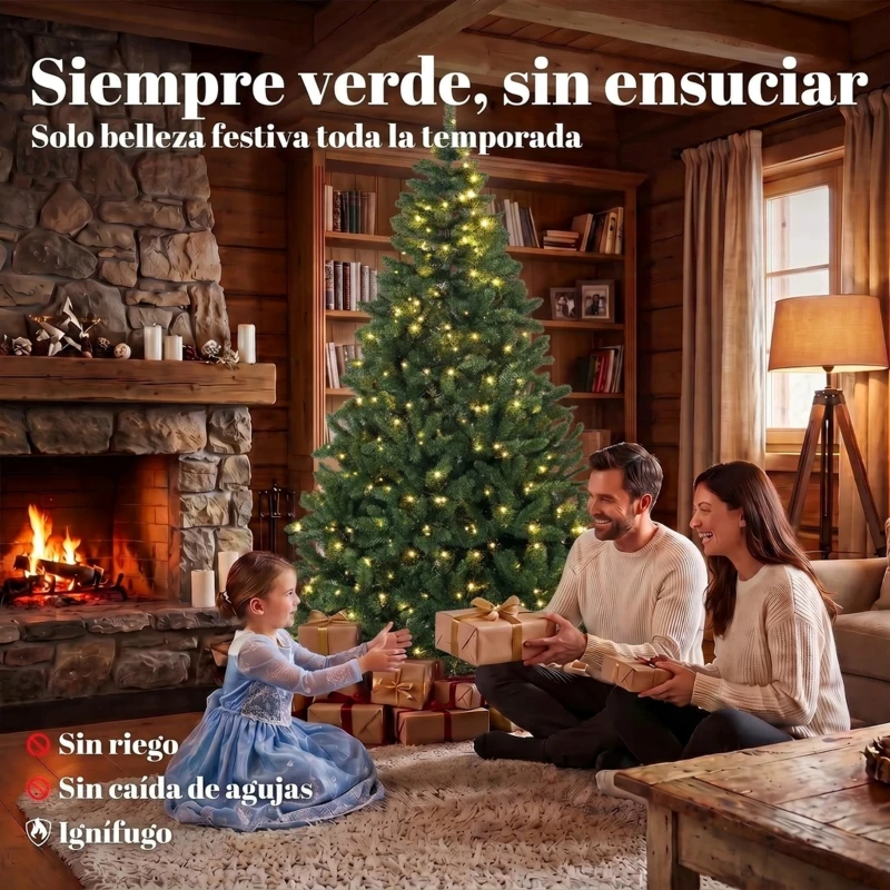 HOMCOM Árbol de Navidad 210 cm con 350 Luces LED 11 Modos Mando a Distancia 1210 Puntas Base de Acero Plegable Verde