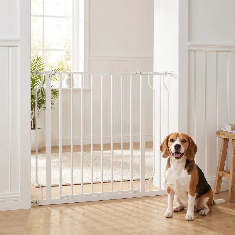 PawHut Wide Dog Safety Gate, with Door Pressure, for Doorways, Hallways, Staircases - White