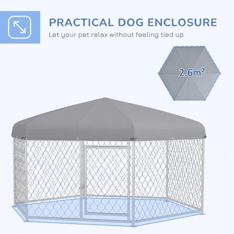PawHut Dog Kennel and Run with Lockable Door, for Garden, Patio, Terrace, Large Dogs, 2.1 x 1.85 x 1.5m