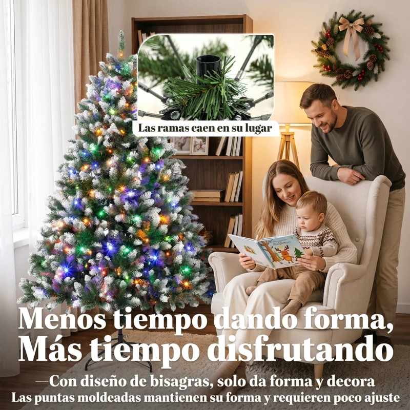HOMCOM Árbol de Navidad 180 cm con 350 Luces LED 11 Modos Mando a Distancia 1020 Puntas Base Metálica Plegable Verde