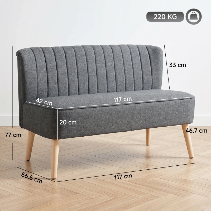 HOMCOM 2 Seater Sofa for Living Room, Modern Linen-Look Fabric Couch, Armless Loveseat Sofa Settee for Bedroom, Dark Grey
