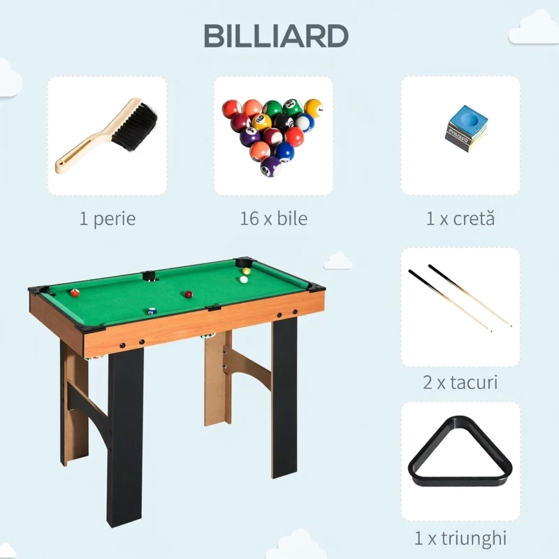 HOMCOM Masă Multijoc 4 în 1 cu Fotbal de Masă, Hochei de Masă, Ping Pong și Biliard din MDF, 92x78x80cm
