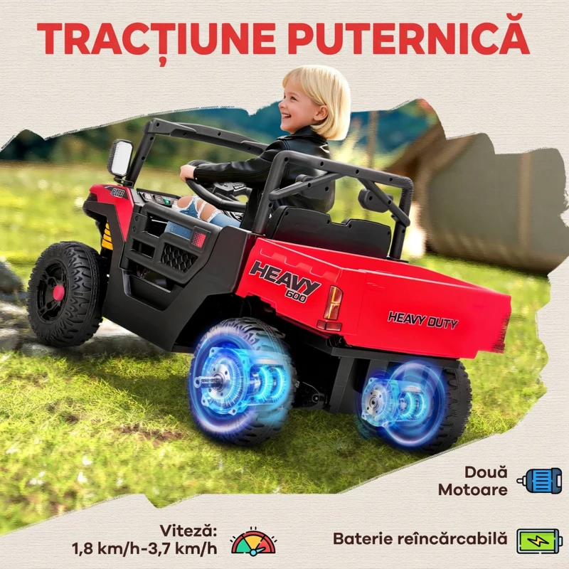 AIYAPLAY Mașină Electrică Copii 12V cu Telecomandă, Suspensii, Portbagaj și Muzică, Vârstă 3-8 Ani, Roșu