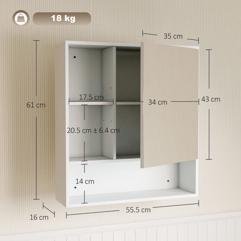 HOMCOM Bathroom Mirror Cabinet, Wall-Mounted Bathroom Cabinet with Mirror Door, Adjustable Shelves, White