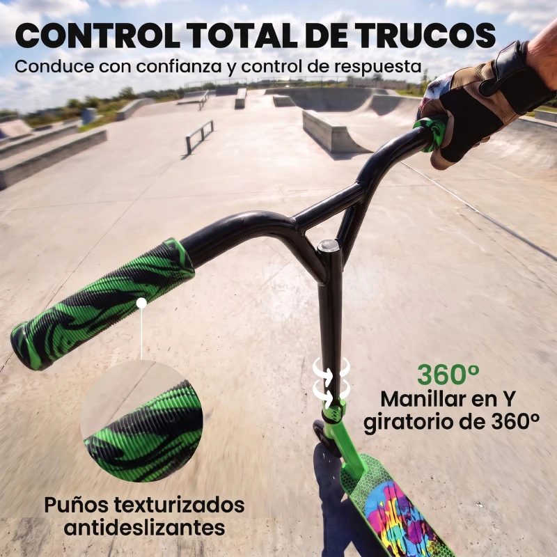 SPORTNOW Scooter Acrobático para Trucos con Plataforma de Aluminio Rodamientos ABEC-7 Ruedas 100 mm Manillar 360° Verde