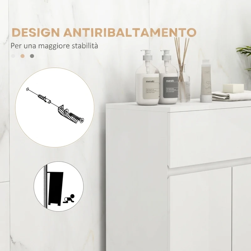 kleankin Mobile Bagno Lucido, Mobiletto Bagno Salvaspazio con Cassetto e Ripiano Regolabile, 60x30x80cm, Bianco