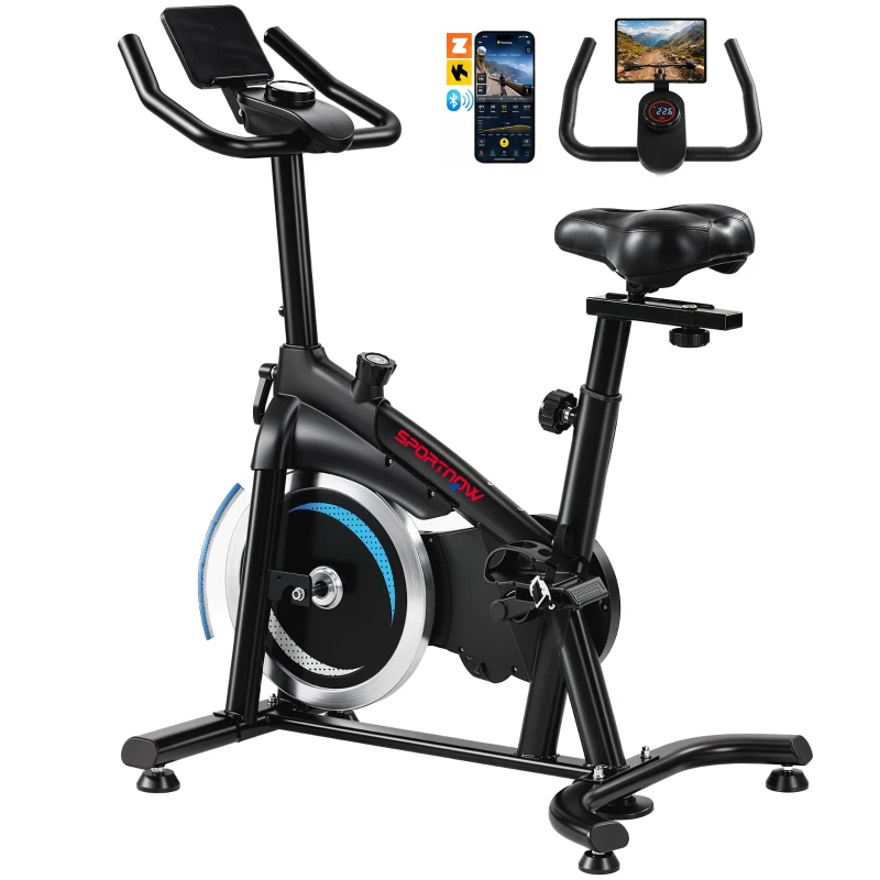 SPORTNOW Vélo d'Appartement Vélo Biking Connecté avec App Zwift et Kinomap Magnétique Silencieux Écran LCD 98 x 57 x 120 cm Noir