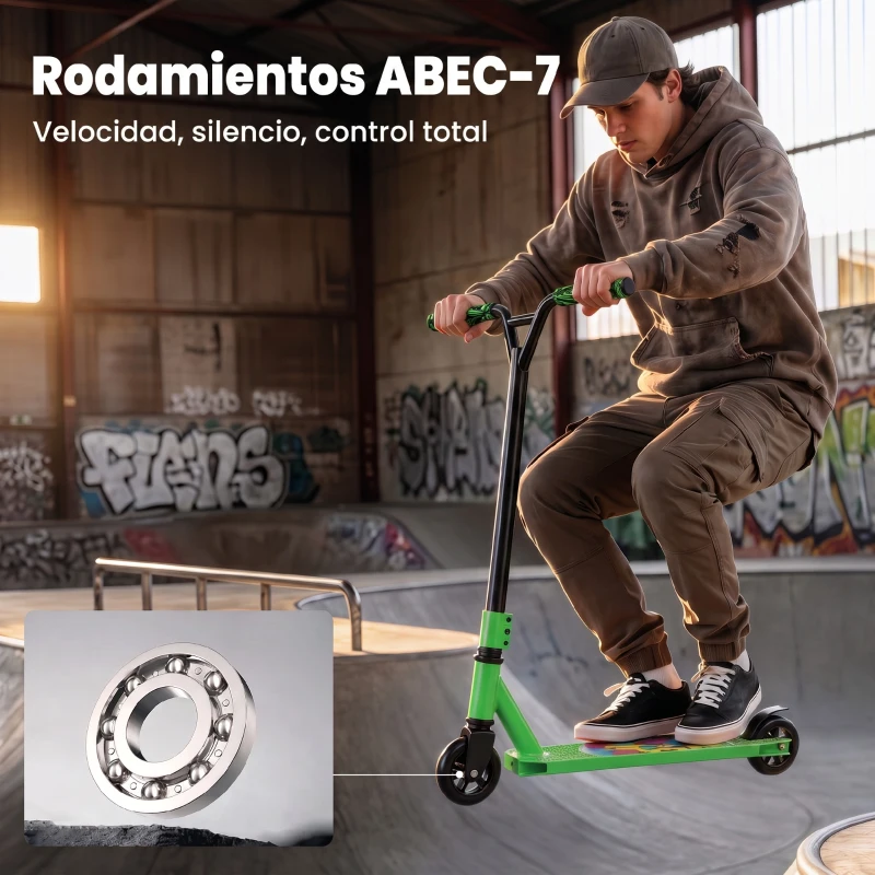 SPORTNOW Scooter Acrobático para Trucos con Plataforma de Aluminio Rodamientos ABEC-7 Ruedas 100 mm Manillar 360° Verde