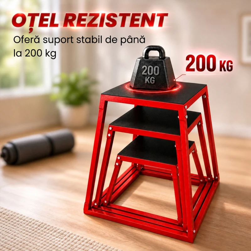 SPORTNOW Set boxuri pliometrice trapezoidale antiderapante, 30,5-61 cm, roșu