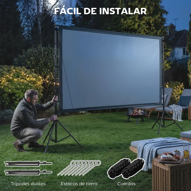 HOMCOM Pantalla de Proyección Manual 100 Pulgadas Formato 16:9 HD 4K/8K de Doble Cara con Soporte Interior y Exterior Blanco