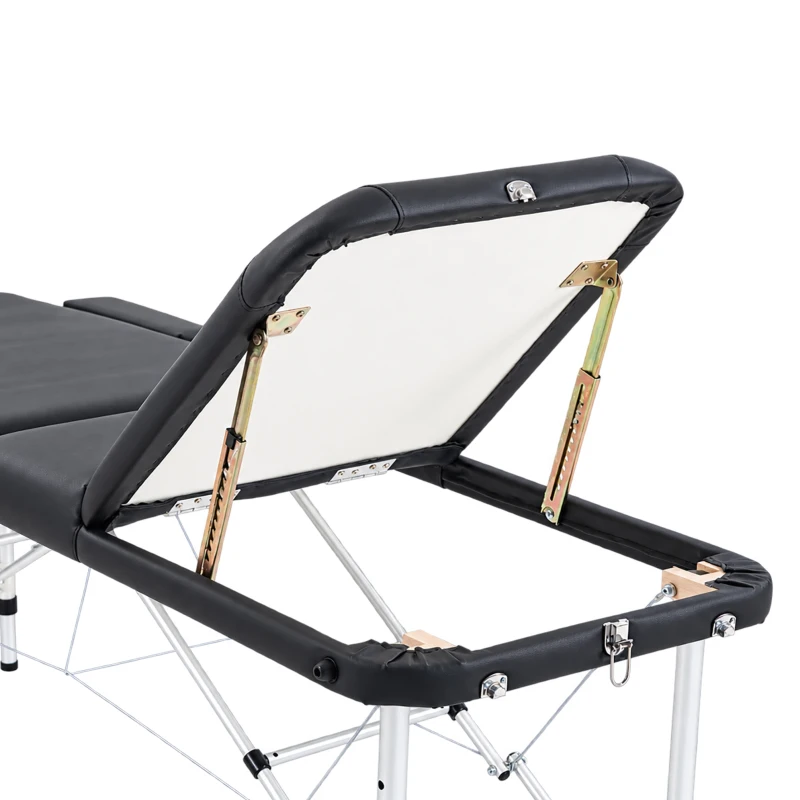 HOMCOM Foldable Massage Bed Portable Table, 3-Section Aluminium Foldable Beauty Couch with Headrest Support, 60 cm Width Black