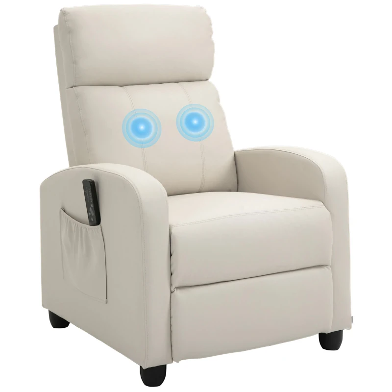 HOMCOM Poltrona Relax Massaggiante con Telecomando e 8 Programmi, Reclinazione e Poggiapiedi, 68x88x98cm, Crema