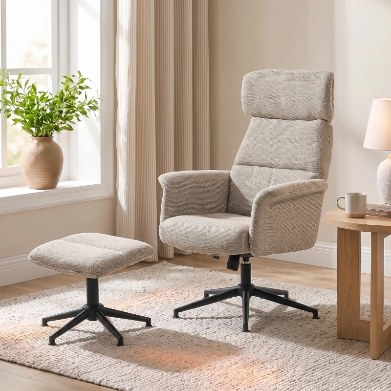 HOMCOM Sillón Relax con Reposapiés Reposacabezas Ajustable Giratorio Reclinable Asiento con Muelles Respaldo Alto Marrón