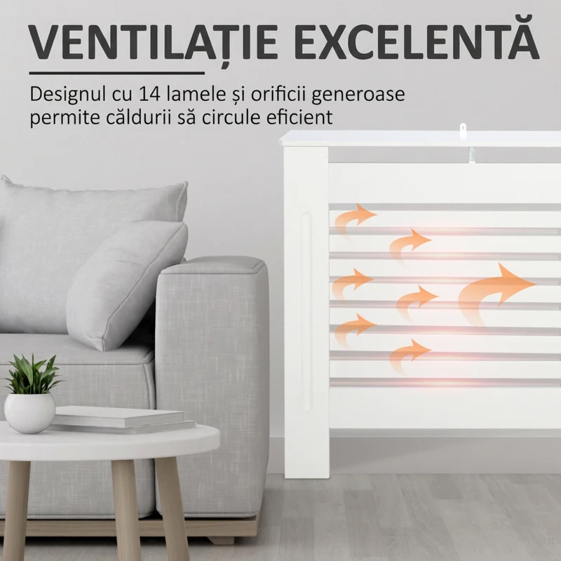 HOMCOM Masca pentru calorifer cu lamele și raft pentru depozitare, din lemn, 172x19x81 cm, Alb