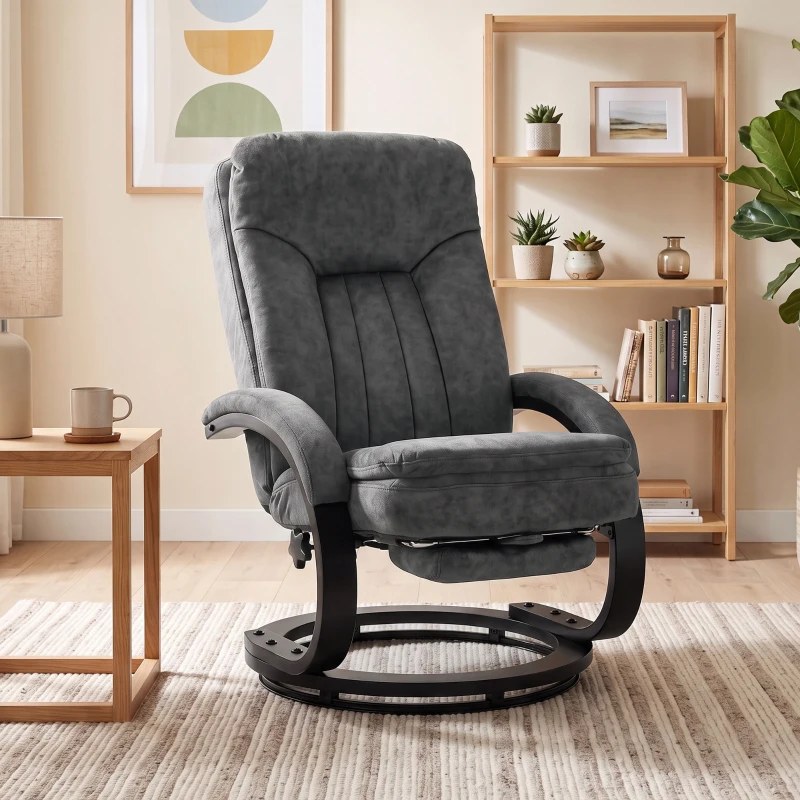 HOMCOM Swivel Recliner Chair, Velvet Recliner Armchair with Retractable Footrest, Dual-Layer Cushion, High Back, Dark Grey