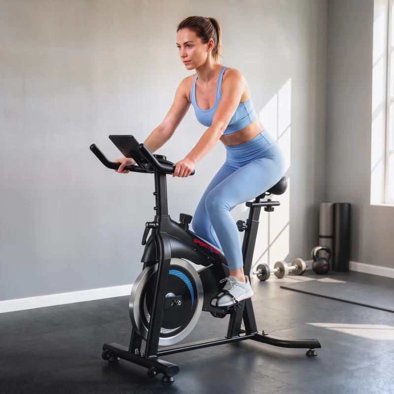 SPORTNOW Exercise Bike, Indoor Stationary Bike with Smart APP, 0-100% Magnetic Resistance, Adjustable Seat & Handlebars, Wheels