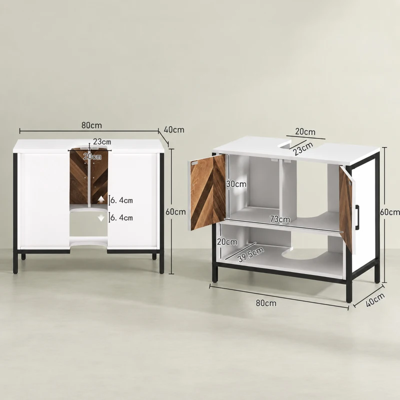 HOMCOM Under Sink Bathroom Cabinet, Rustic Under Sink Cabinet for Basin with or without Pedestal, Cream White and Walnut