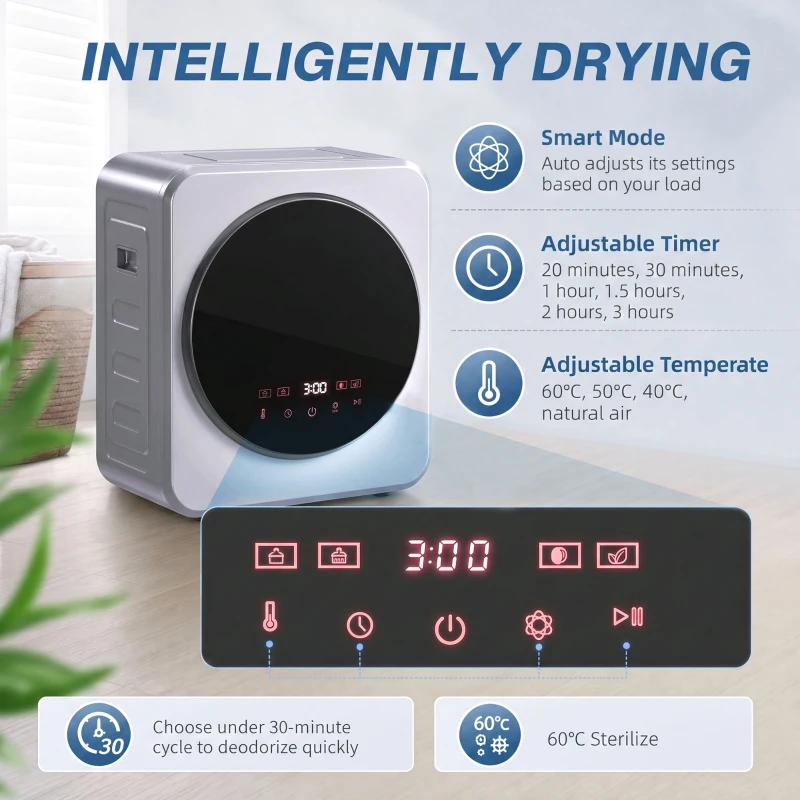 HOMCOM Vented Tumble Dryer, 4 kg Front Tumble Dryer with Stainless Steel Tub, 800W Compact Freestanding, Silver