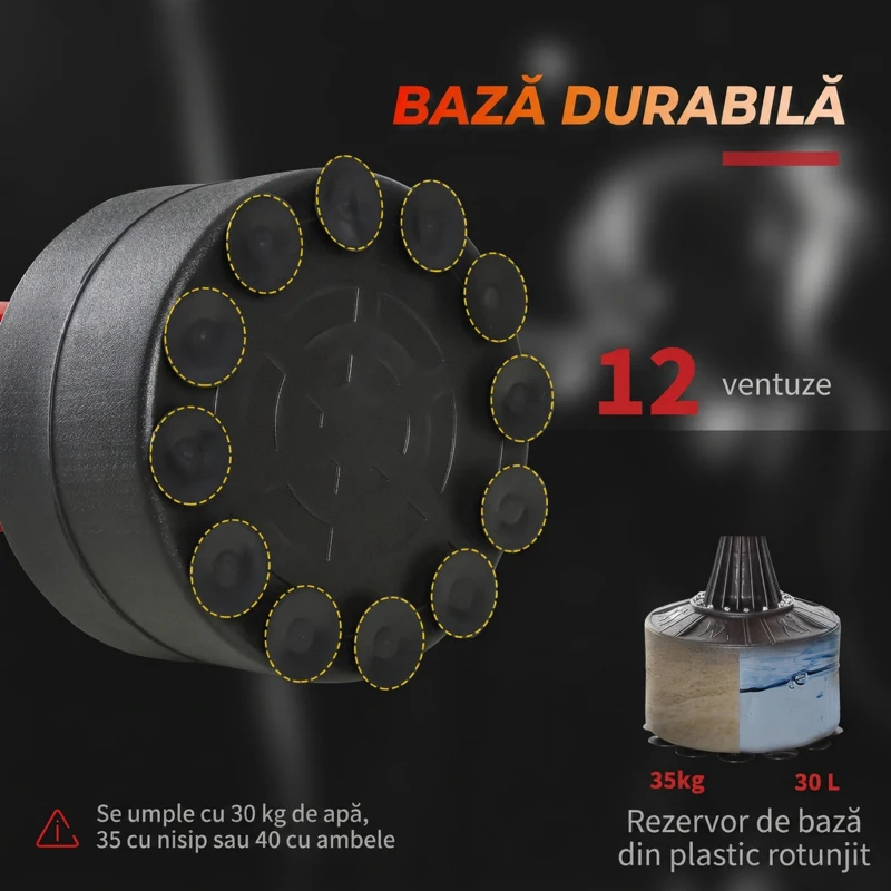 HOMCOM Sac de Box Reglabil pe Înălțime cu Punching Ball și Bază Umplibilă, 88x48x155-205 cm, Roșu și Negru