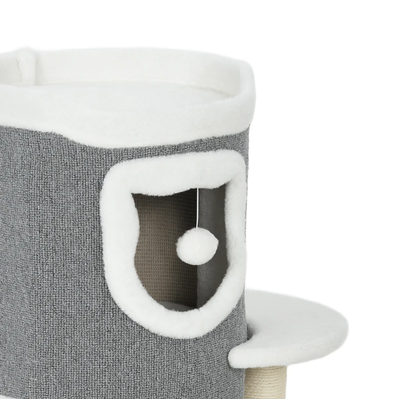 PawHut 101 cm Cat Tree with Sisal Scratching Posts, 3 Barrel Condos, 3 Platforms, for Indoor Cats to Rest and Play
