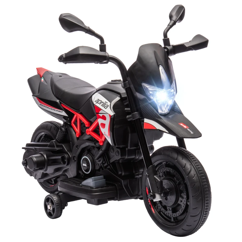 AIYAPLAY Elektryczny motocykl dziecięcy APRILIA 6 V z akumulatorem litowym 25 W silnik ograniczenie skrętu 30° odłączane kółka pomocnicze