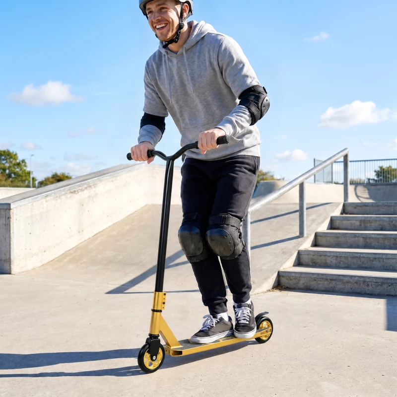 SPORTNOW Scooter Acrobático para Trucos con Plataforma de Aluminio Rodamientos ABEC-7 Ruedas 110 mm Manillar 360° Dorado