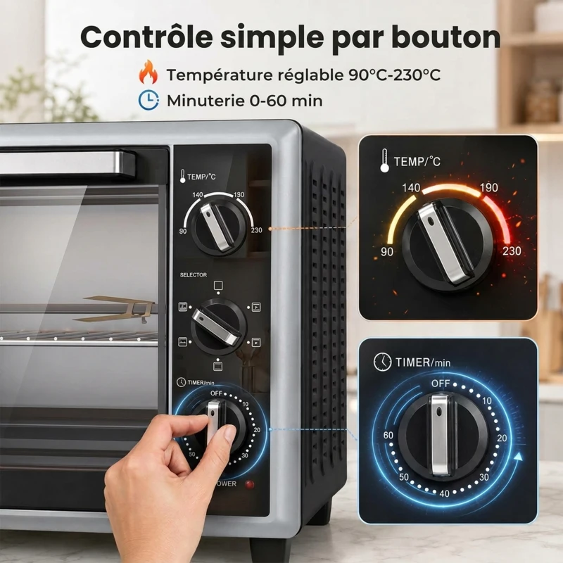 HOMCOM Mini-Four Électrique avec Broche Rotative 46L 1800W, Four à Convection Multifonction, Chaleur Tournante, Minuterie, Noir